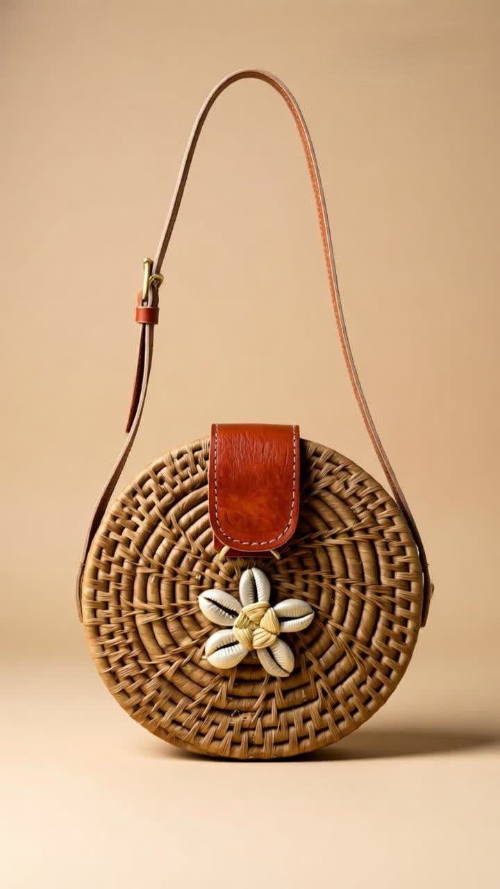 Sac bandoulière rond avec coquillages style bohème