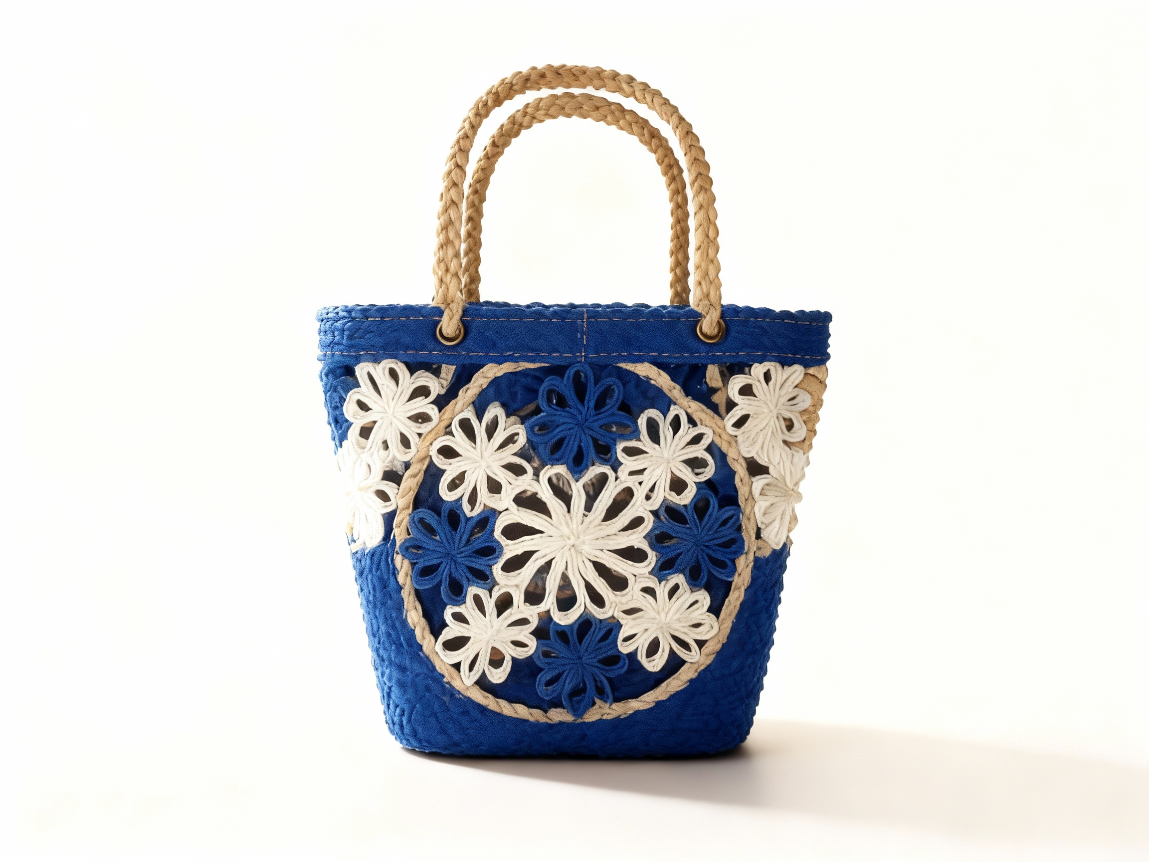 Petit panier madagascar macramé bleu décoration