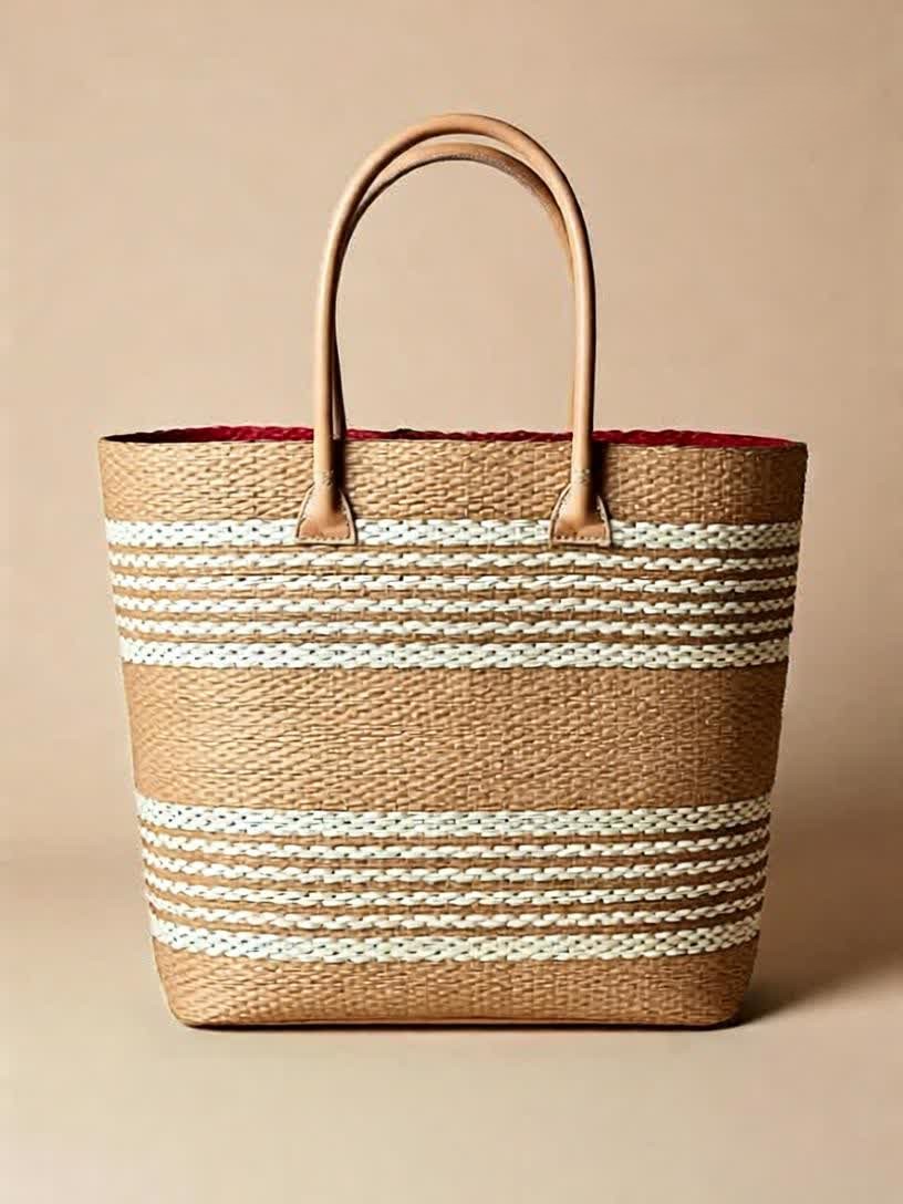Panier marché sisal naturel anses cuir artisanal