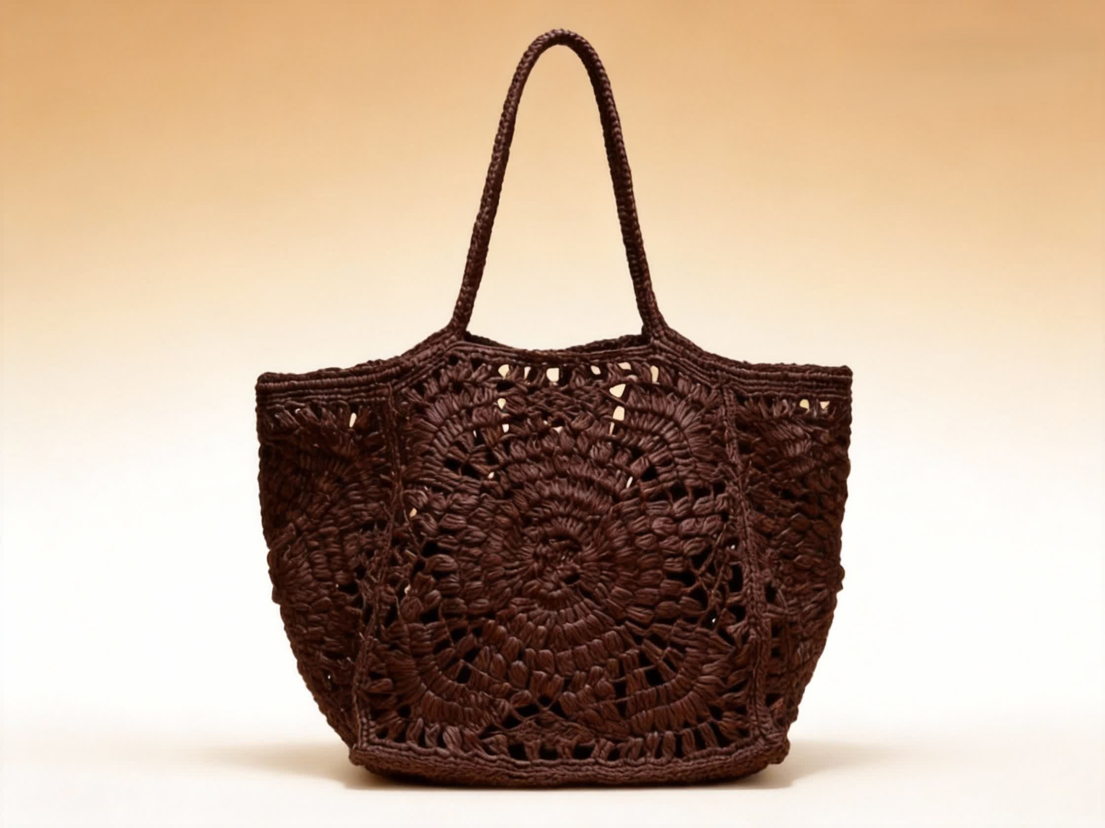 Sac cabas raphia macramé marron fait main
