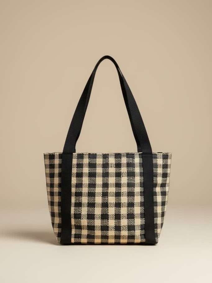 Sac rabane carreau noir cabas