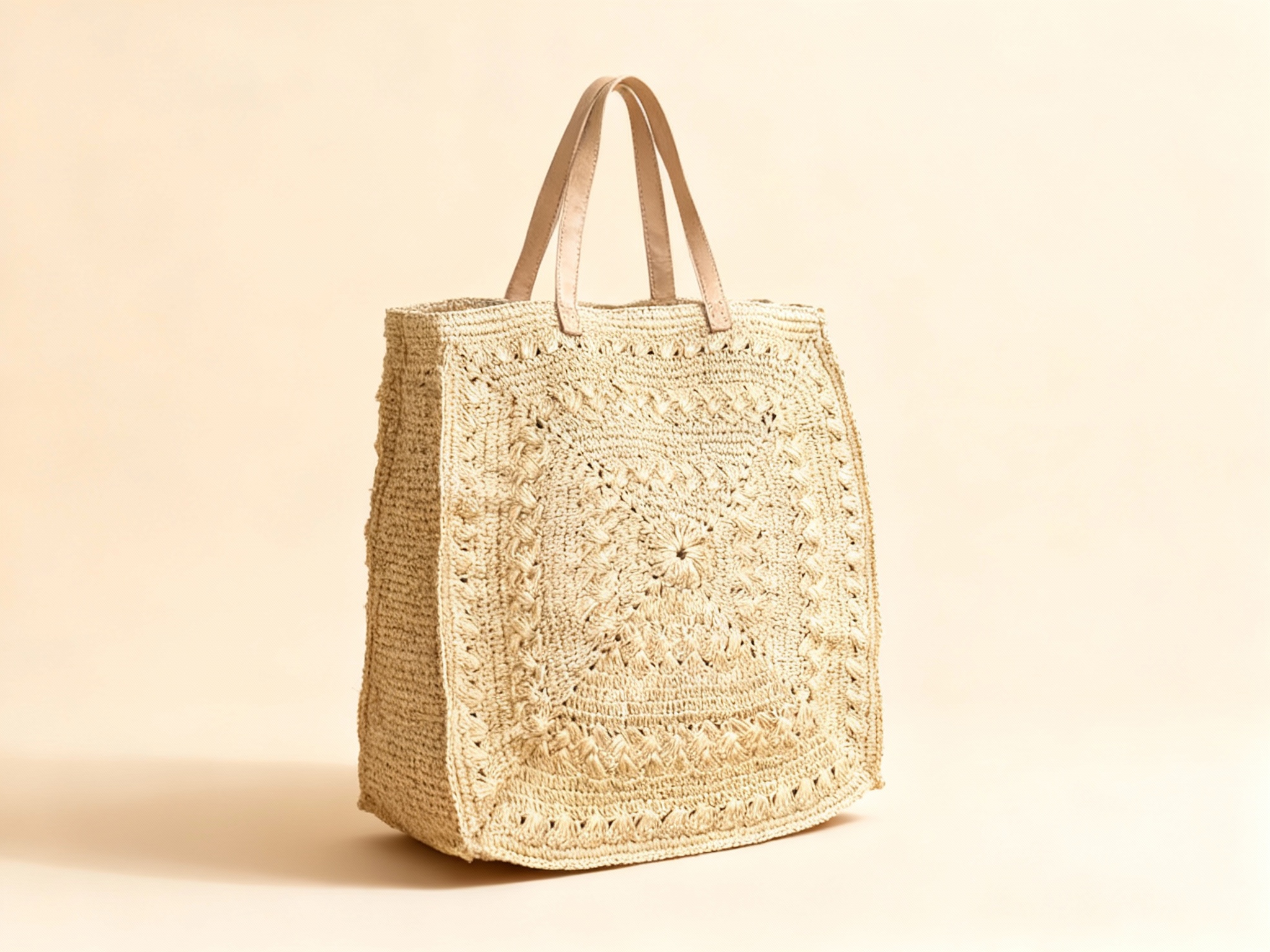 Sac panier raphia crochet beige femme